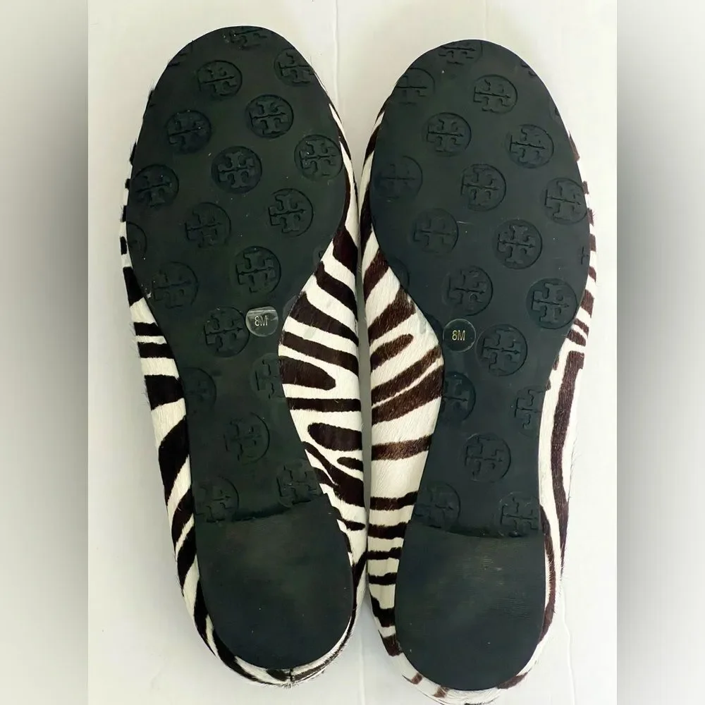 Tory Burch Zebra Print Ballet Flats with Silver Logo